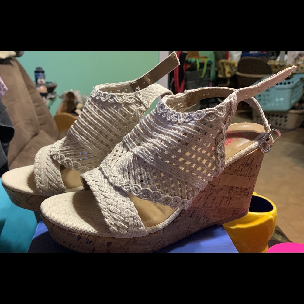White canvas wedges